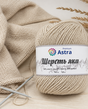 Пряжа Astra Premium 'Шерсть яка' (Yak wool) 100гр. 280м (25% шерсть яка, 50% шерсть, 25% фибра) (06 молочный) арт. АРС-33335-1-АРС0001239778