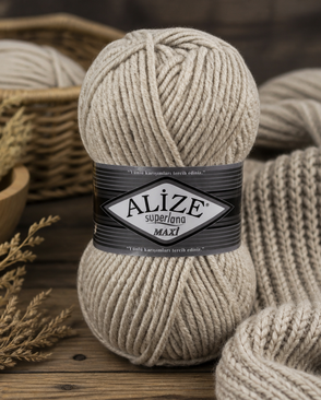 Пряжа ALIZE 'Superlana maxi' 100гр. 100м. (75% акрил, 25%шерсть) ТУ (152 бежевый меланж) арт. АРС-44717-1-АРС0000852395