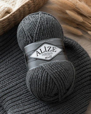 Пряжа ALIZE 'Superlana maxi' 100гр. 100м. (75% акрил, 25%шерсть) ТУ (182 средне-серый) арт. АРС-50050-1-АРС0000816415