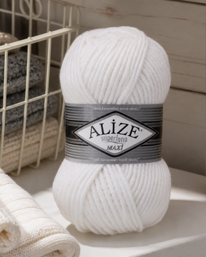 Пряжа ALIZE 'Superlana maxi' 100гр. 100м. (75% акрил, 25%шерсть) ТУ (55 белый) арт. АРС-50304-1-АРС0000831360