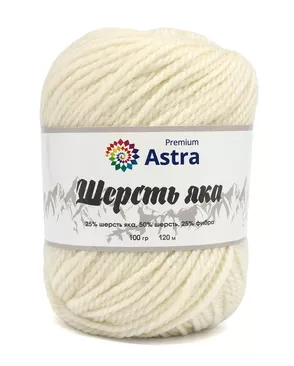 Пряжа Astra Premium 'Шерсть яка' (Yak wool) 100гр. 280м (25% шерсть яка, 50% шерсть, 25% фибра) (01 белый) арт. АРС-33334-1-АРС0001239777