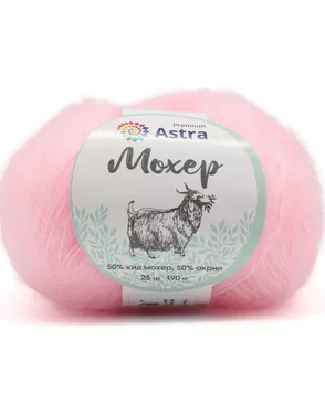 Пряжа Astra Premium 'Мохер' (Mohair) 25гр. 80м (50% кид мохер, 50% акрил) (40 нежно-розовый) арт. АРС-33353-1-АРС0001239796