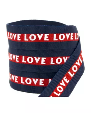 Лента репсовая ш.2,5см 50м с белой печатью "LOVE" арт. РЛН-62-2-40816.001