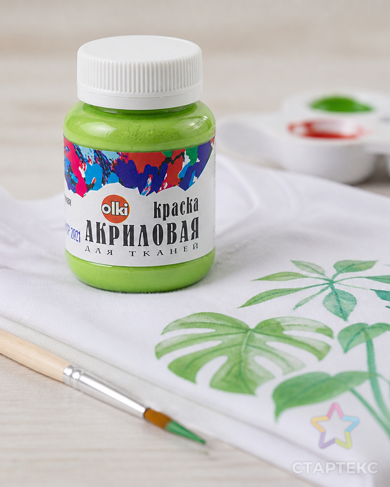 2377 Краска акриловая для ткани, лиственно-зеленая, 100мл, Olki арт. АРС-49939-1-АРС0000808351 - рис. 2