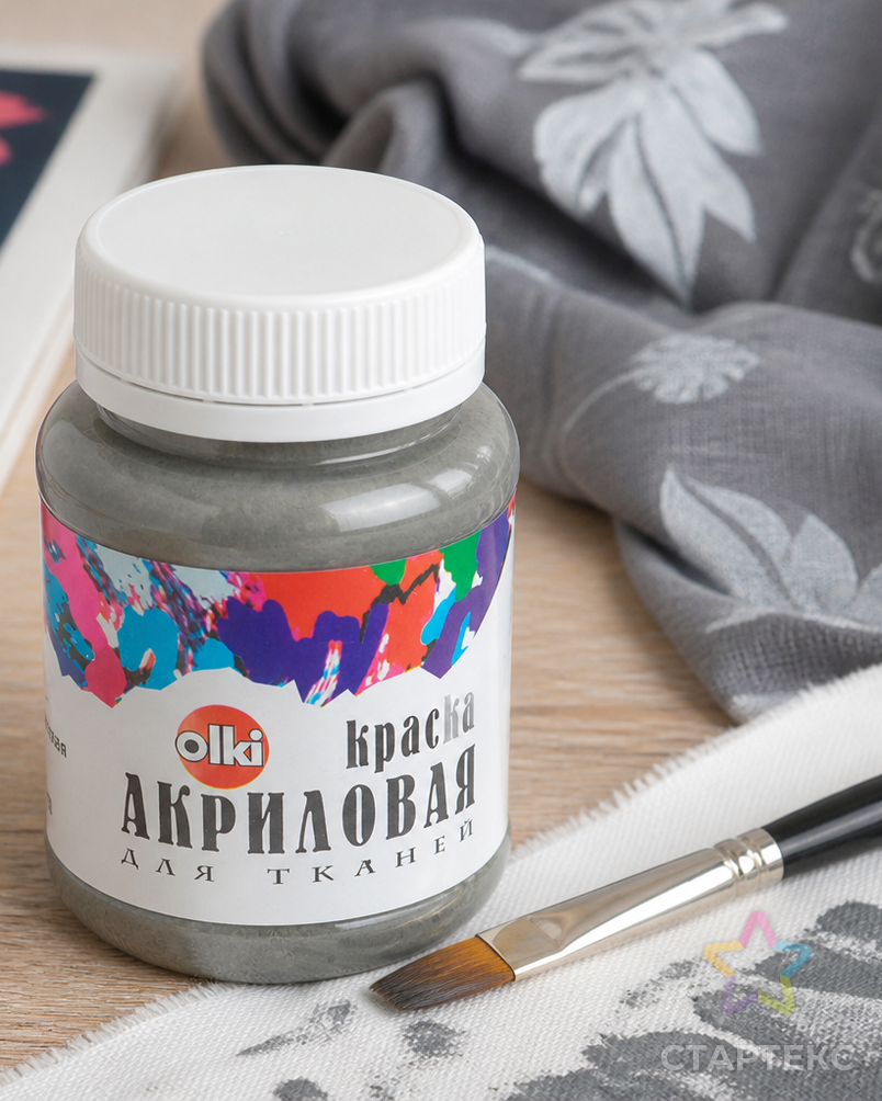 2322 Краска акриловая для ткани, серая теплая, 100мл, Olki арт. АРС-50168-1-АРС0000823822 - рис. 3