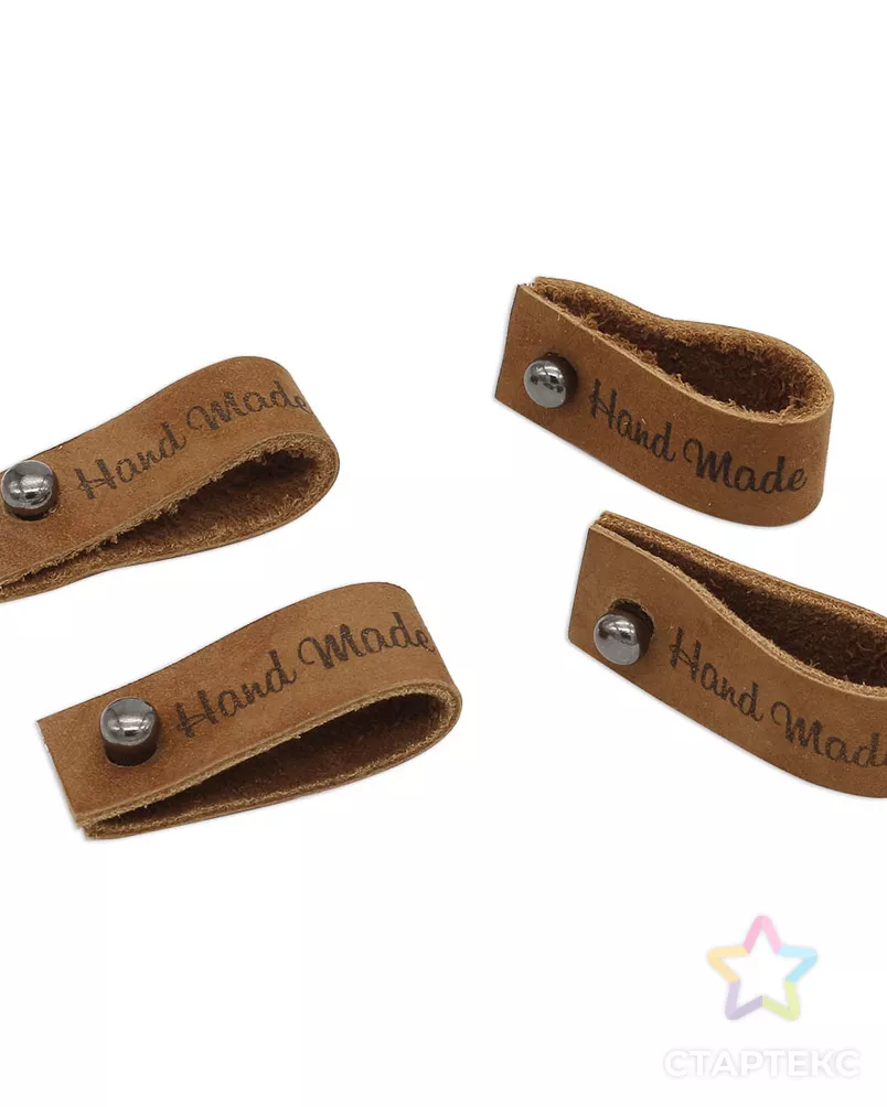 Кожаная бирка с кнопкой 'Hand Made' арт. АРС-23050-1-АРС0001204779 - рис. 1