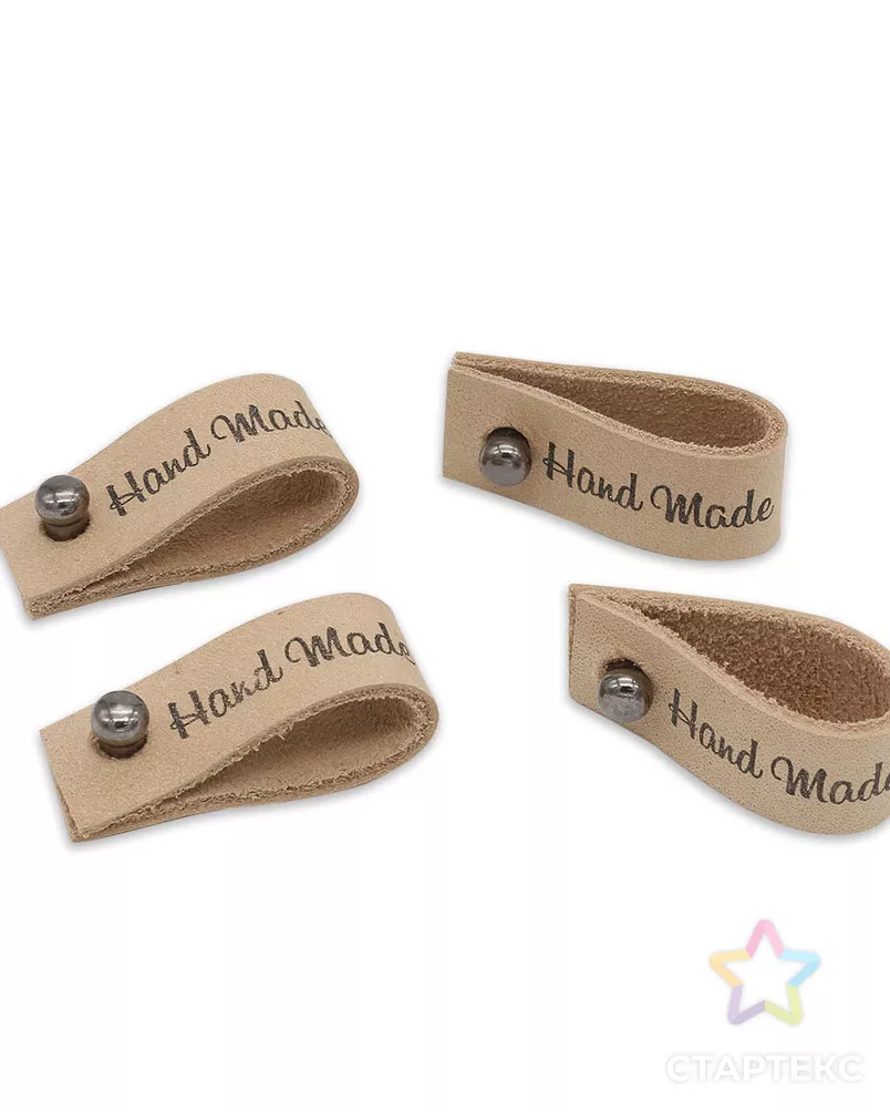 Кожаная бирка с кнопкой 'Hand Made' арт. АРС-23051-1-АРС0001204780 - рис. 1