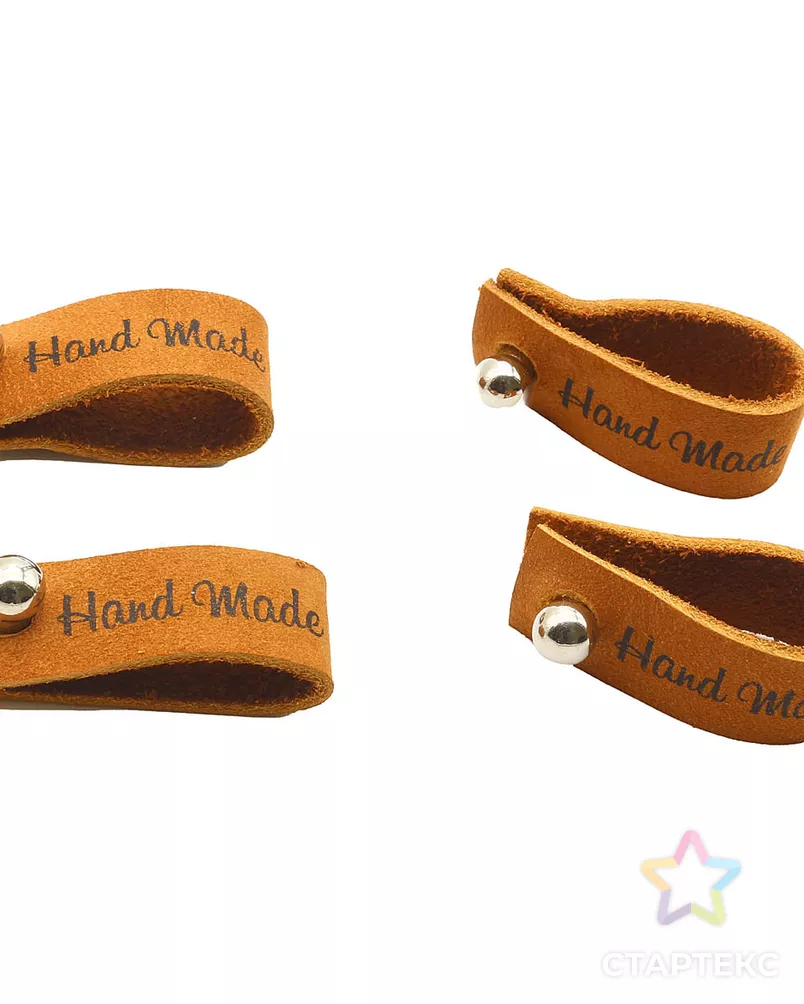Набор кожаных бирок с кнопкой 'Hand Made' арт. АРС-23221-1-АРС0001229006 - рис. 1