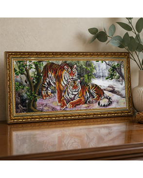 Рисунок на ткани (Бисер) КОНЁК Амурские тигры 25х65 см арт. МГ-47987-1-МГ0595288