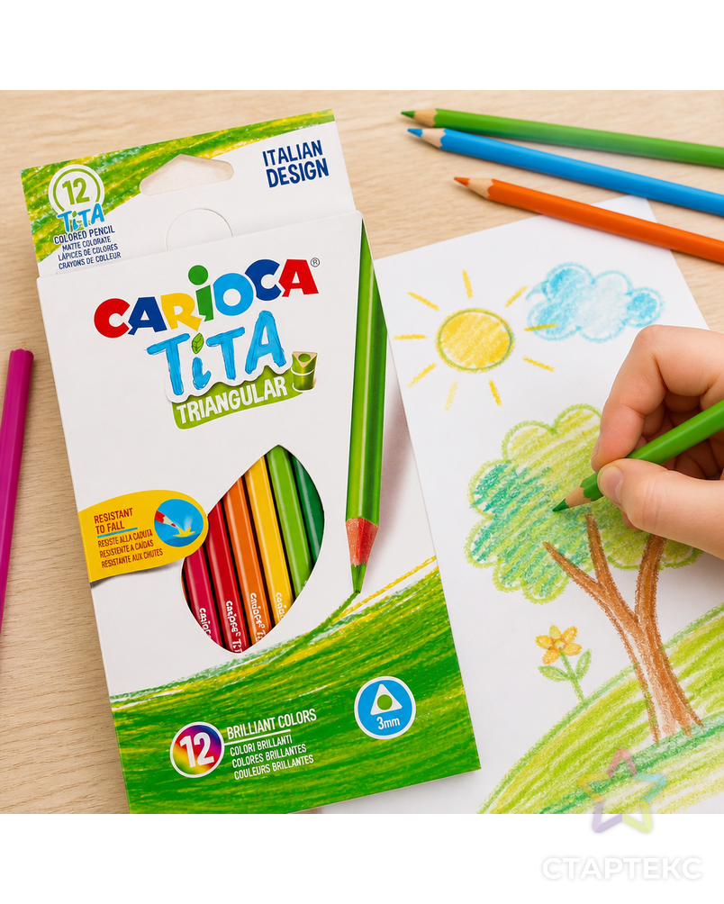 "Carioca" Карандаши цветные пластиковые Tita трехгранные 12 цв. арт. ГММ-107427-1-ГММ078108502034 - рис. 1