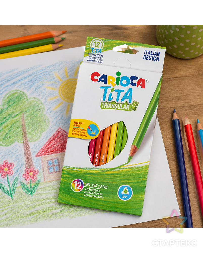 "Carioca" Карандаши цветные пластиковые Tita трехгранные 12 цв. арт. ГММ-107427-1-ГММ078108502034 - рис. 2