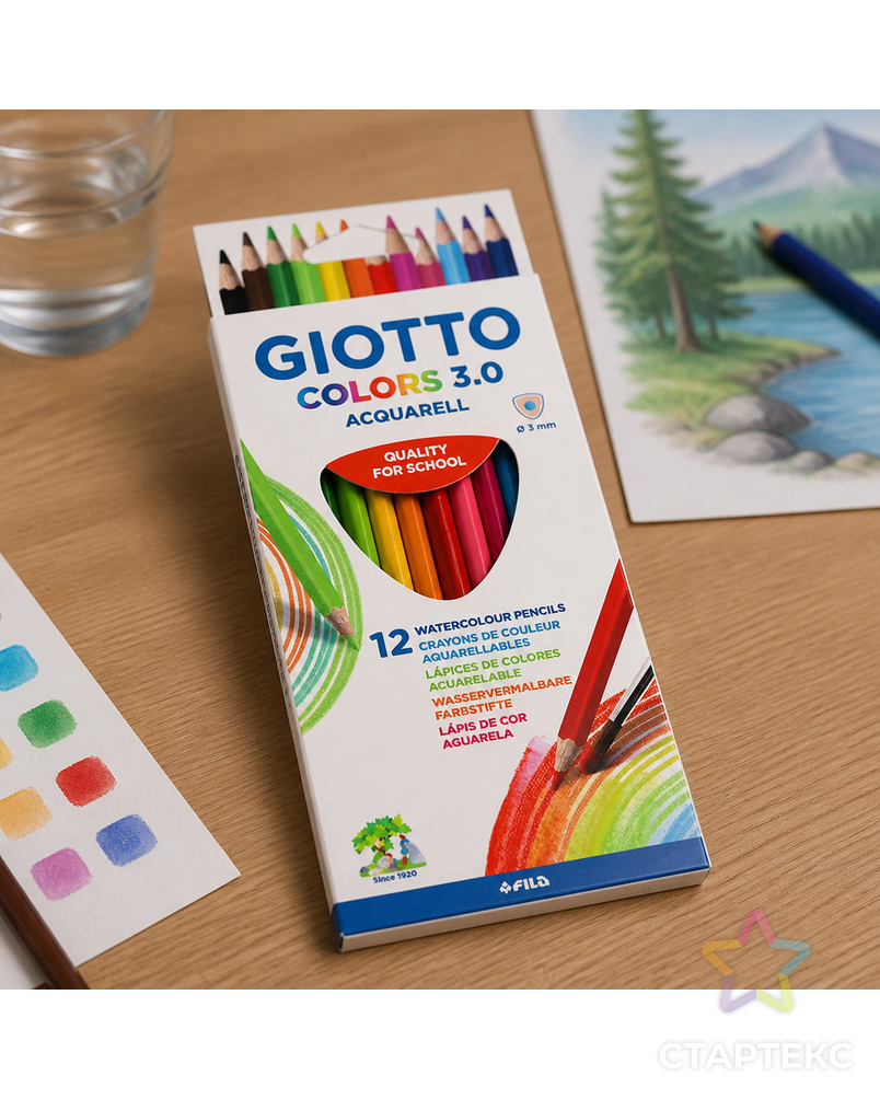 "Giotto" Карандаши цветные акварельные деревянные трехгранные заточенный 12 цв. арт. ГММ-118297-1-ГММ137811029574 - рис. 2