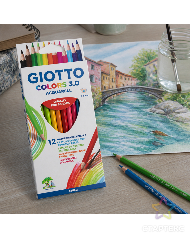 "Giotto" Карандаши цветные акварельные деревянные трехгранные заточенный 12 цв. арт. ГММ-118297-1-ГММ137811029574 - рис. 3