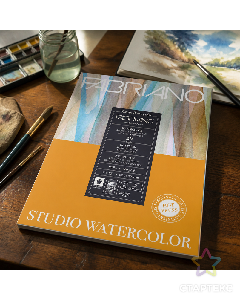 "Fabriano" Альбом для акварели "Watercolour Studio" 25% хлопок, 75% целлюлоза 200 г/м2 A4+ 30.5 х 22.9 см склейка с одной стороны 20 л. арт. ГММ-119365-1-ГММ143678542614 - рис. 2