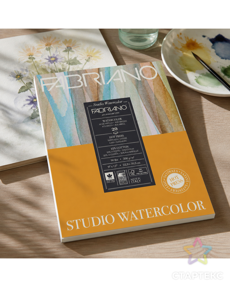"Fabriano" Альбом для акварели "Watercolour Studio" 25% хлопок, 75% целлюлоза 200 г/м2 A4+ 30.5 х 22.9 см склейка с одной стороны 20 л. арт. ГММ-119365-1-ГММ143678542614 - рис. 3