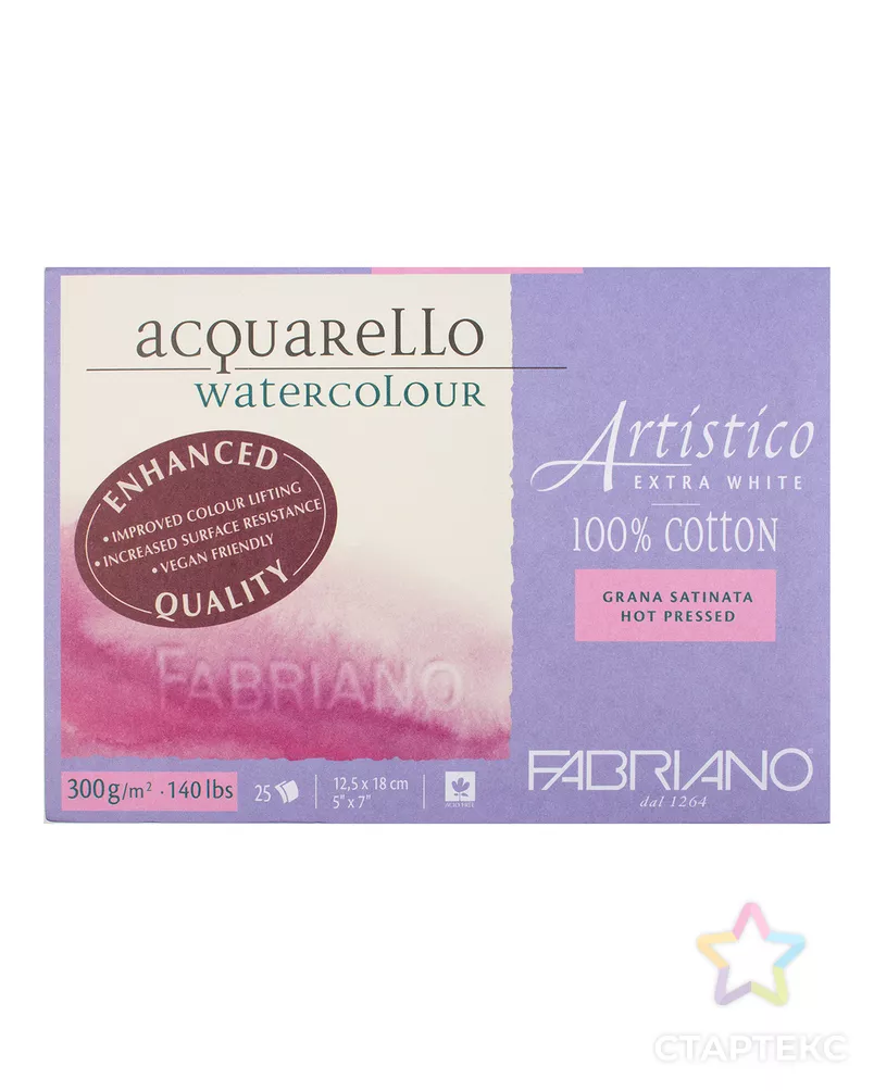"Fabriano" Альбом-склейка для акварели Fabriano "Artistico Extra White" Сатин 300 г/м2 12 х 18 см лист 25 л. арт. ГММ-118155-1-ГММ133932239464 - рис. 1