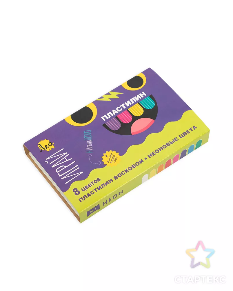 "Лео" "Играй" Пластилин восковой. Неоновые цвета LPMCF-0108 96 г ( в картонной упаковке ) 8 цв. арт. ГММ-108579-1-ГММ066858422884 - рис. 2
